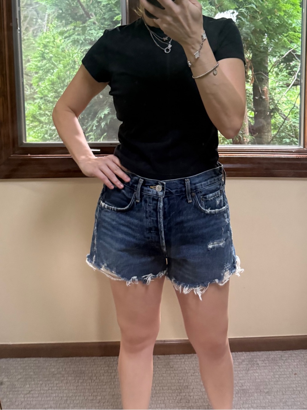 Agolde Indigo Distressed Frayed Hem Jean Shorts